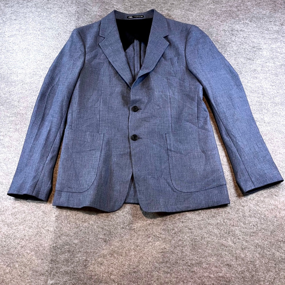 Zara Men Relaxed Fit Blazer Blue Casual Sport Coat 40 L Modern Office Minimalist